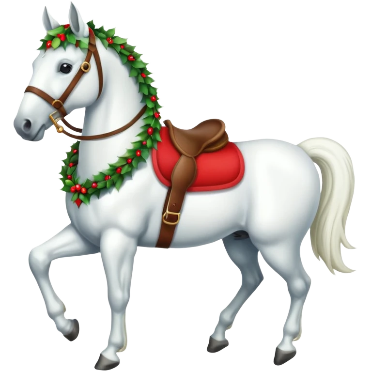 Christmas white horse with red saddle a full-length  emoji