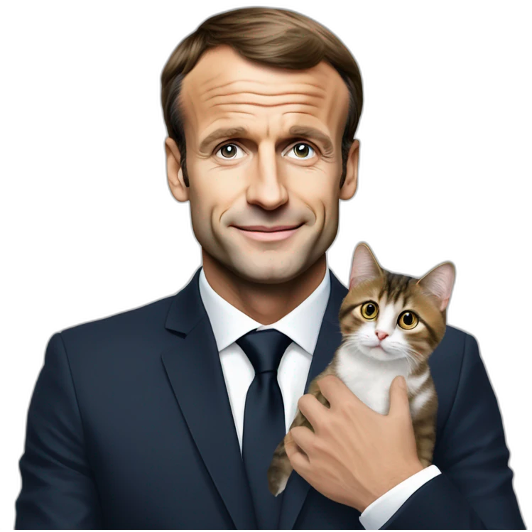 Emmanuel Macron avec un chat emoji