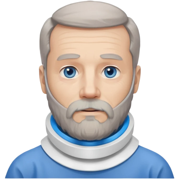 Older man with a full beard, a medical neck brace, and blue eyes. emoji