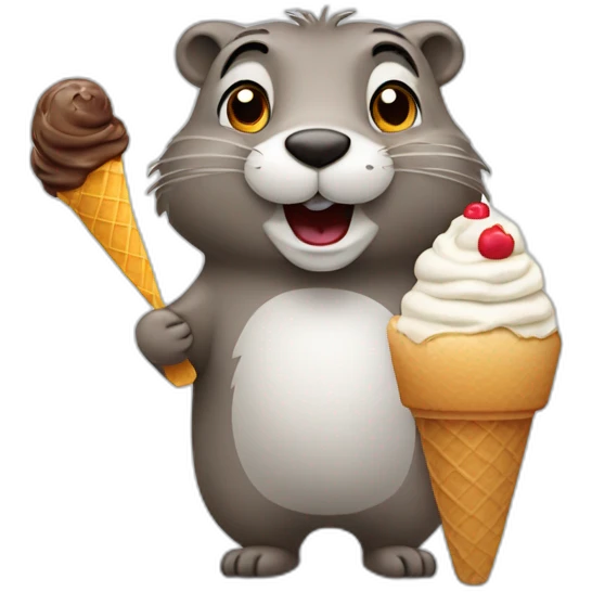 Gray groundhog eating an ice cream  emoji