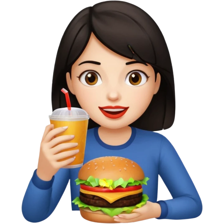 Dark haired girl eating lots of unhealthy food  emoji