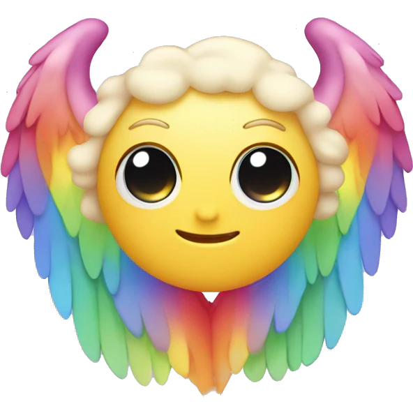 Rainbow heart with angel wings and kawaii face emoji