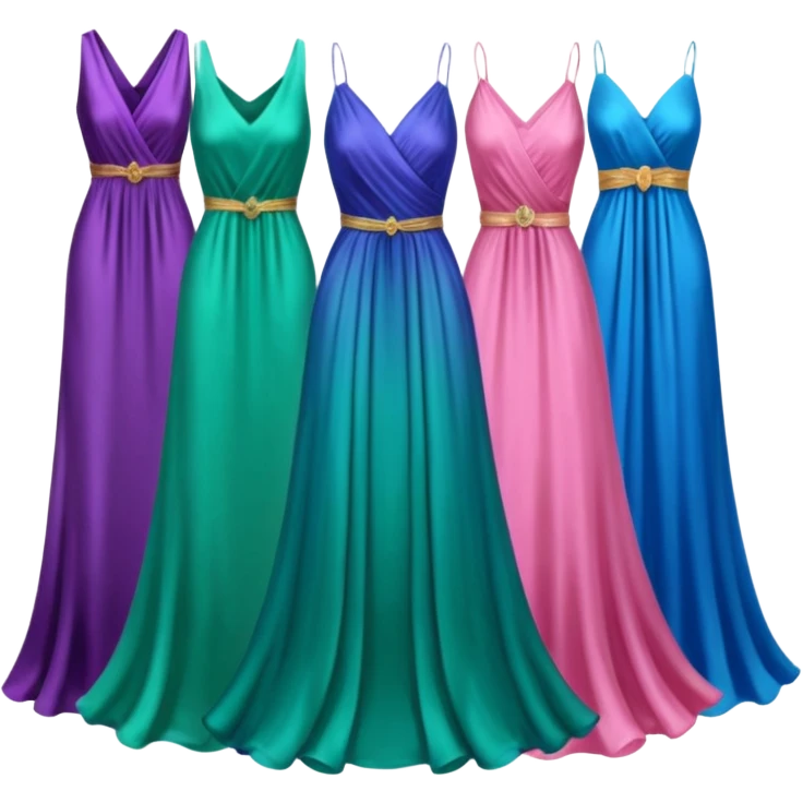 4 dresses one purple dress one pink dress one blue dress and one green dress emoji