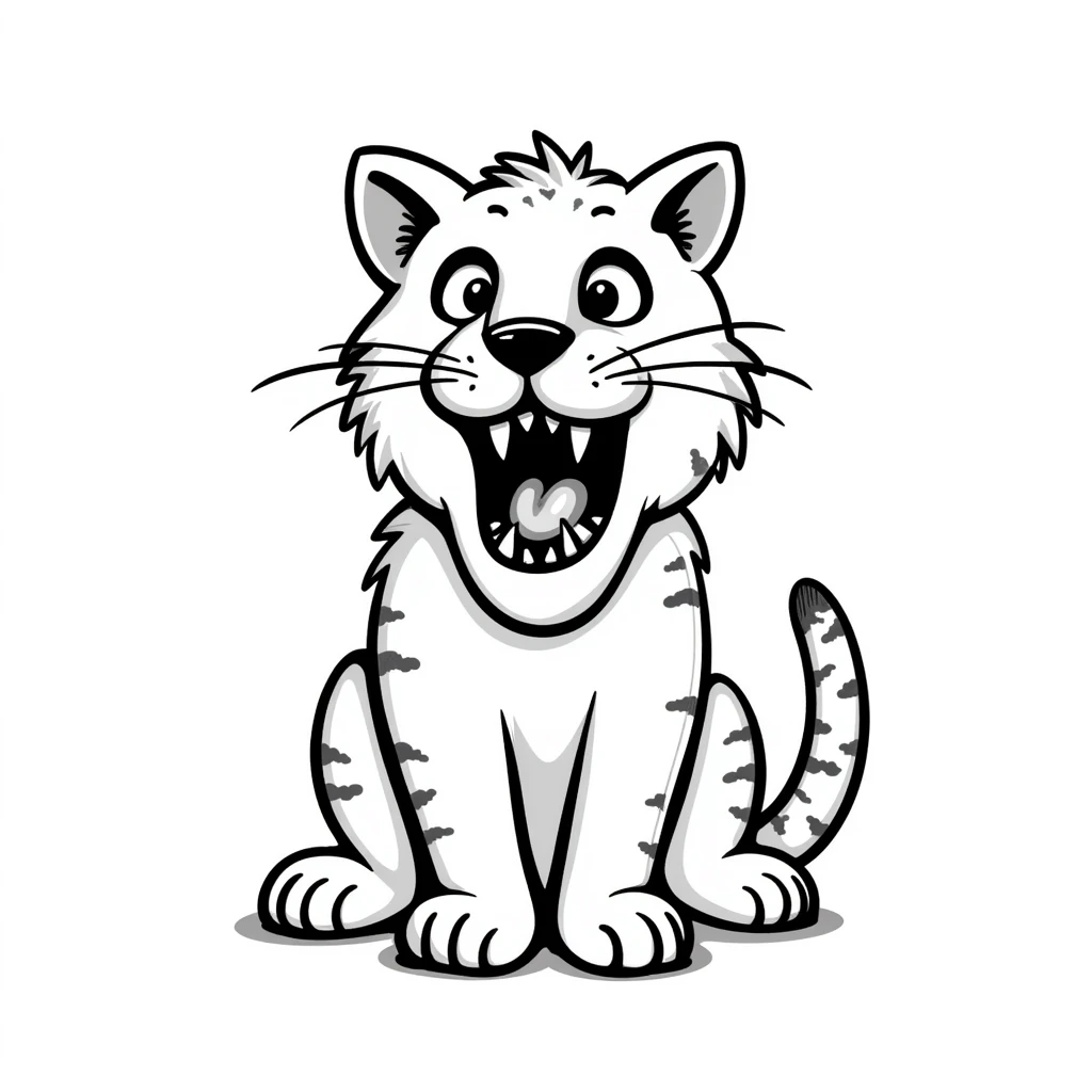 saber-toothed cat sketch with exaggerated fangs, prehistoric feline emoji
