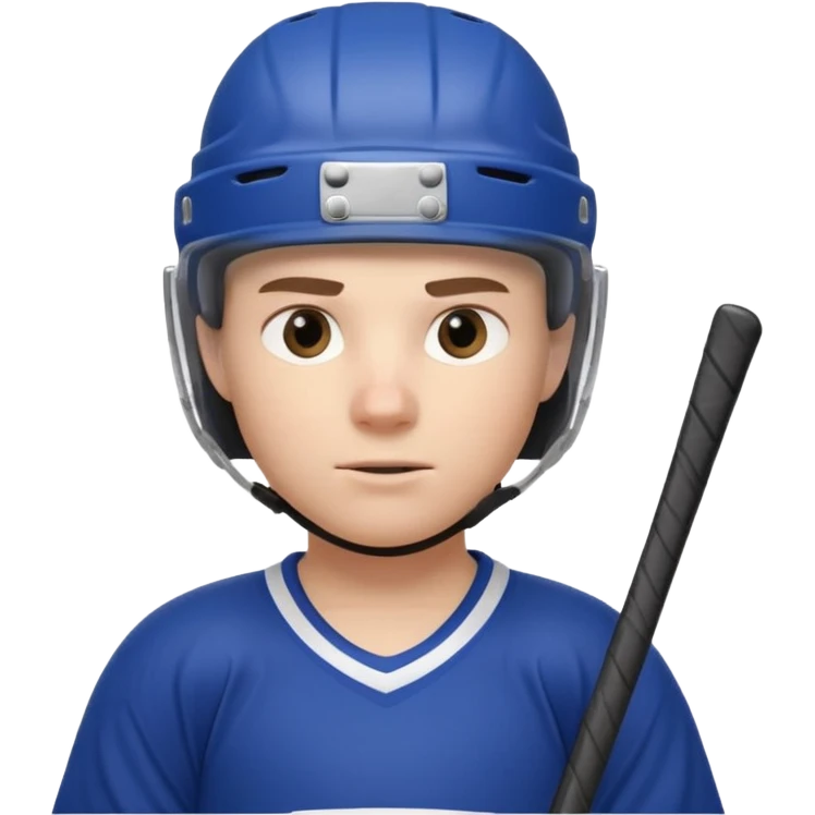 ice hockey player portrait, head and shoulders only, wearing hockey helmet with visor, team jersey collar, holding hockey stick near shoulder, focused competitive expression, 3D cartoon style, mobile game icon style, clean background, no text, no watermark

 emoji