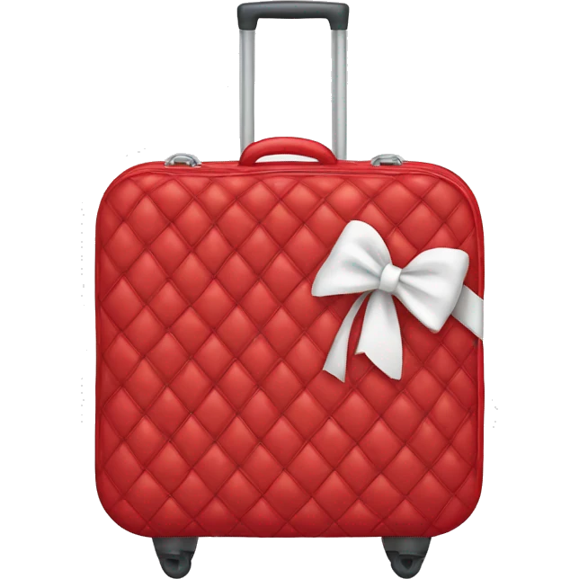 Red quilted luggage with a white bow  emoji