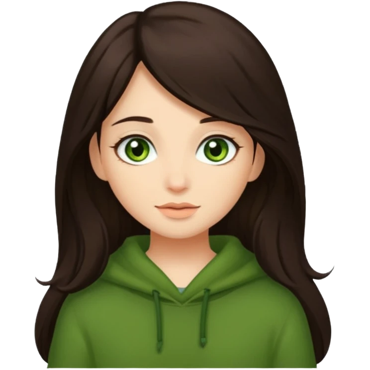 Cozy girl long dark brown hair and green/ hazel eyes emoji