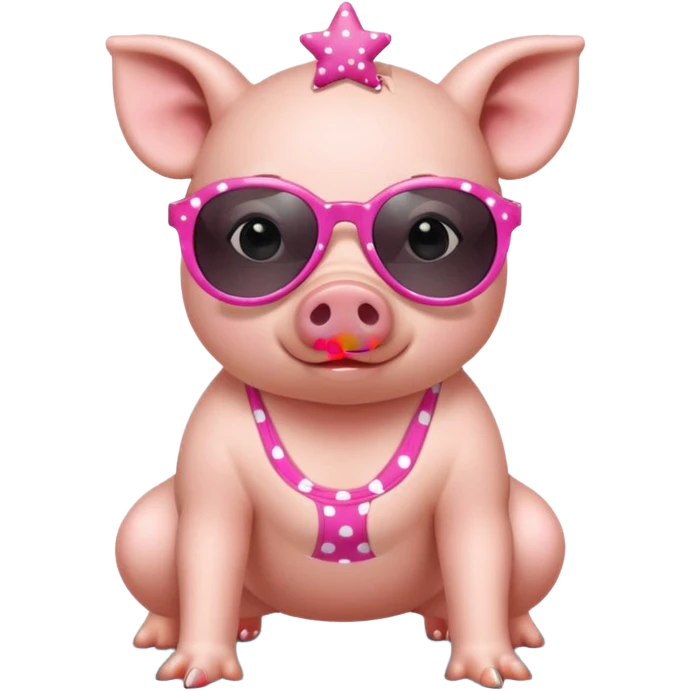 cute pig wearing cool star shaped sunglasses and polka dotbathing suit on all fours  emoji