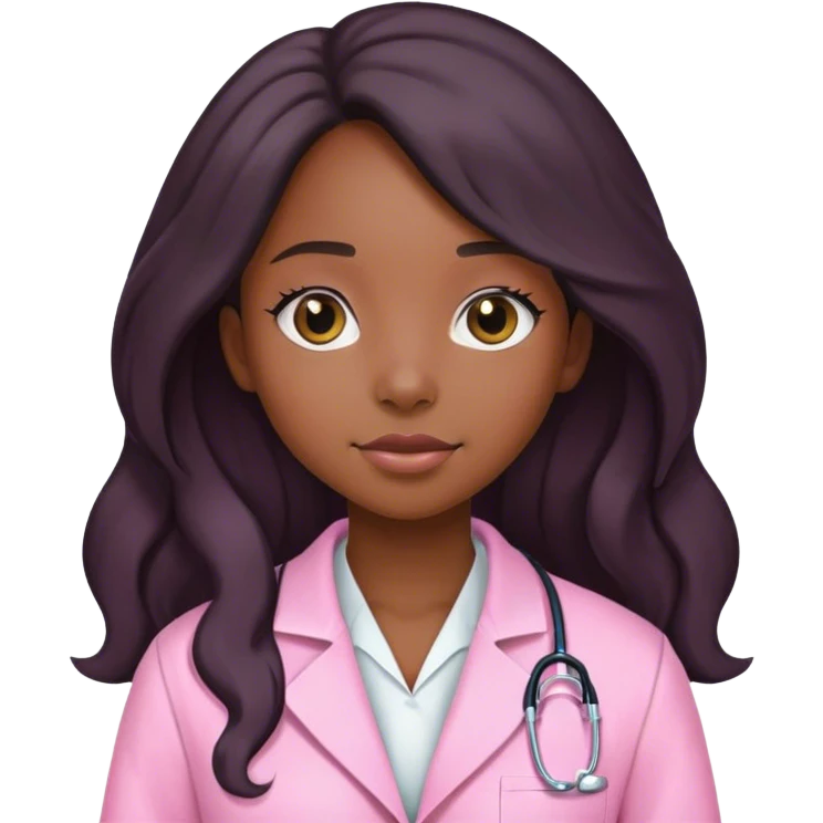 Black girl with long  hair is a scientist with pink lab coat emoji