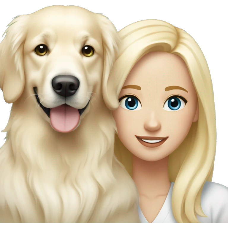English cream golden retriever with blonde woman with blue green eyes emoji