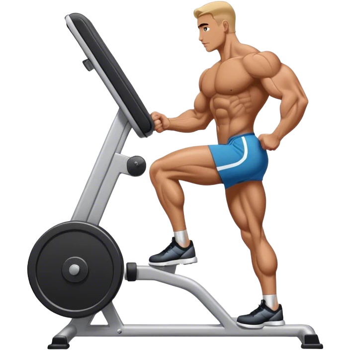 side-view bodybuilder using gym calf-raise machine emoji