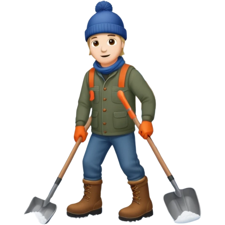 Man wearing boots and a toque shoveling snow in his driveway emoji