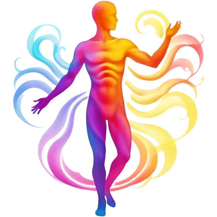 Male silhouette composed of ethereal flowing energy waves, abstract style aura forming the shape of a man, no facial features emoji