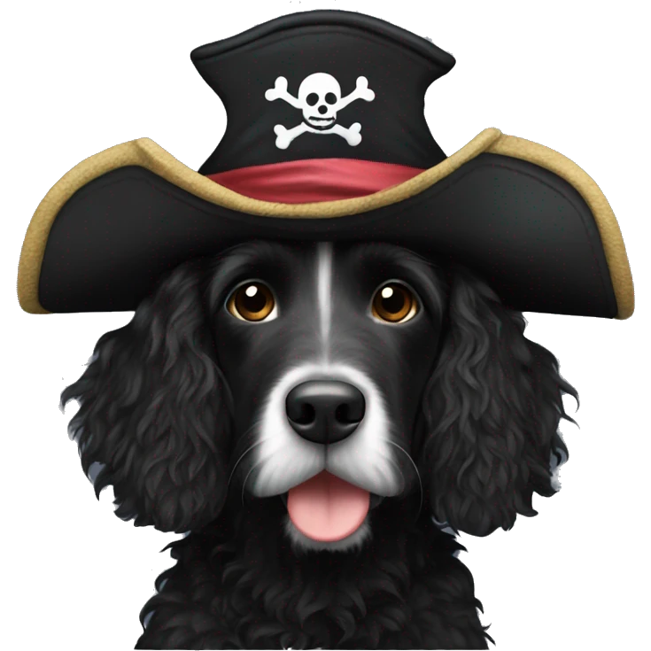 a black springerdoodle with a pirate hat emoji