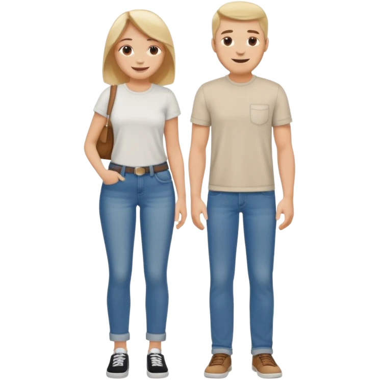 full-length relaxed couple in jeans and t-shirts emoji