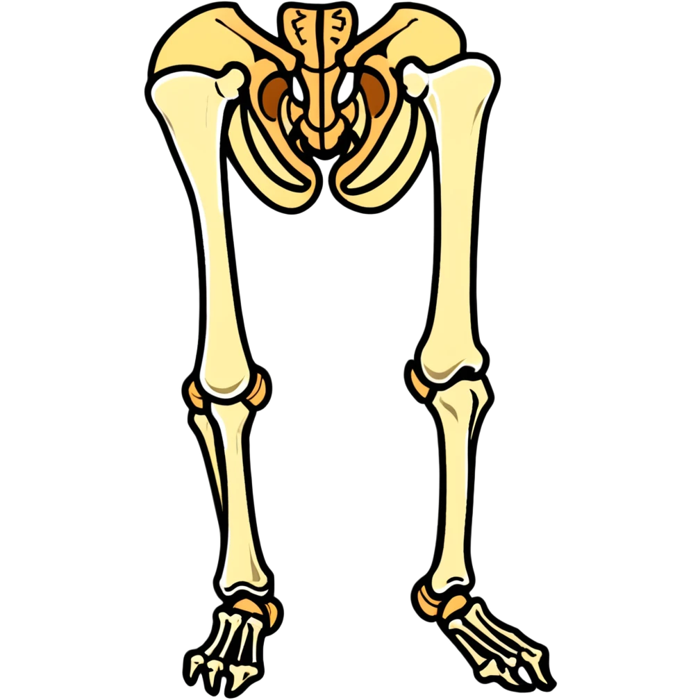knee bone, patella with femur and tibia bones, skeletal knee joint emoji