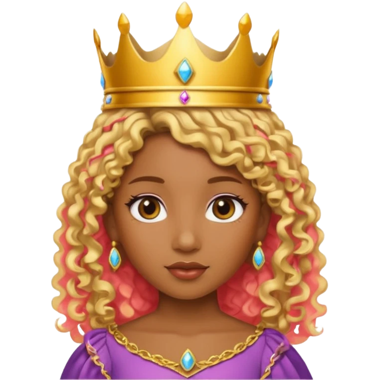 Princess brown skin, with curly blonde hair, small crown emoji