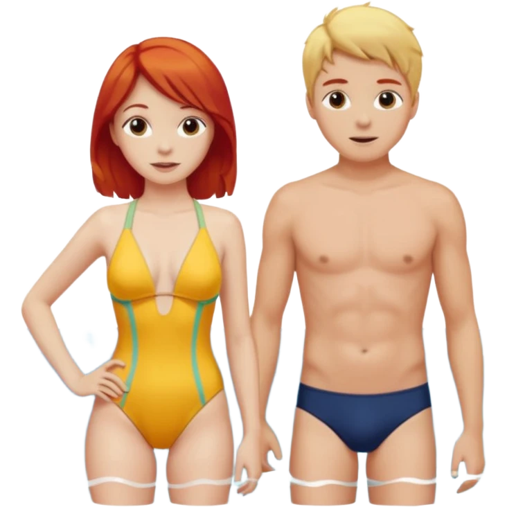 Red hair Girl and blonde boy in swimsuit emoji