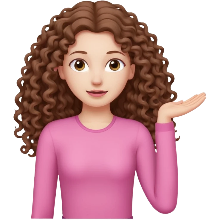 pale white girl with long brown curly hair stretching pink emoji