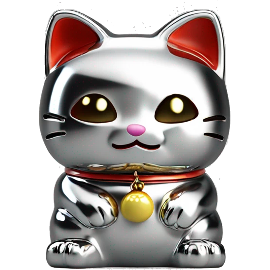 Full chrome plated solid color uncluttered maneki neko 3d emoji
