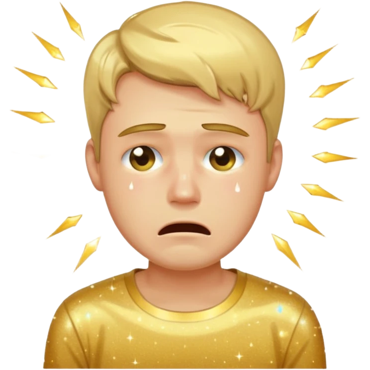 Guy with sparkle golden shirt crying emoji