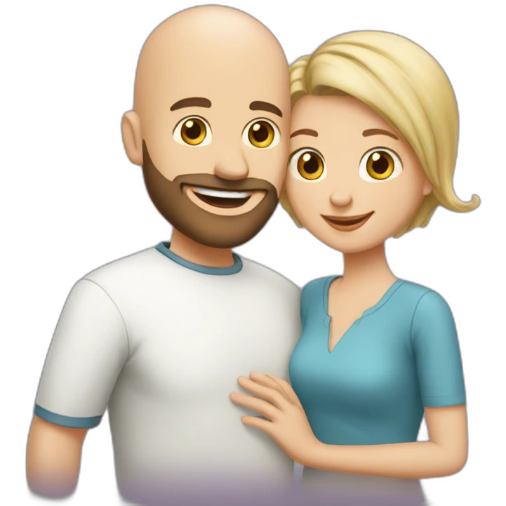 Happy-secret-couple-bald-guy-with-beard-with-shorthaired-brunette-girl emoji