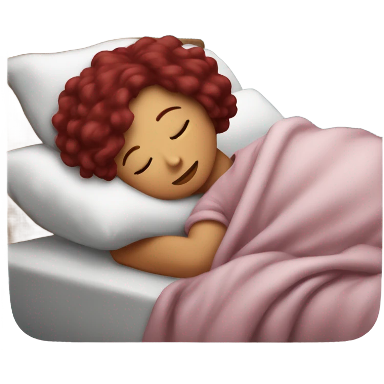 Burgundy haired girl sleeping in bed emoji