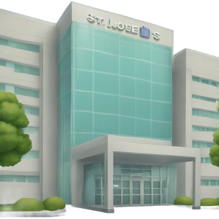Glass hospital the the name “St Joe’s” emoji