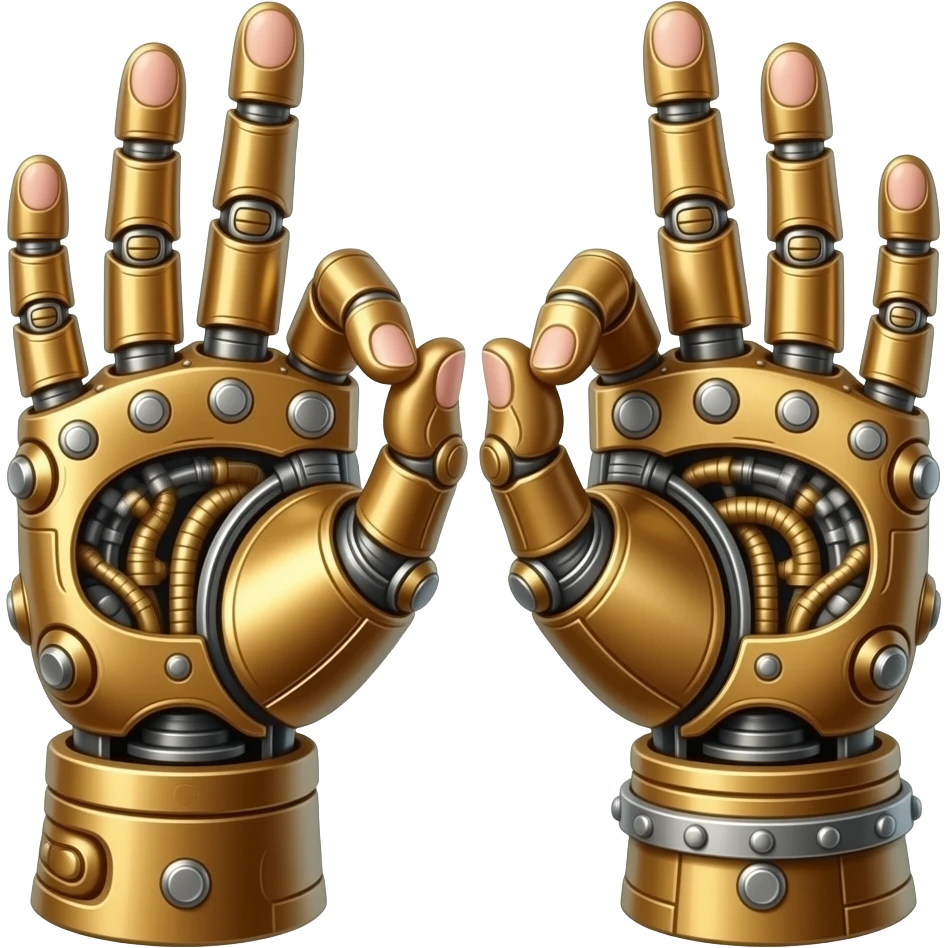 steampunk  - the touch of the fingers of two palms as in Michelangelo's painting in the Sistine Chapel, but mechanically constructed emoji