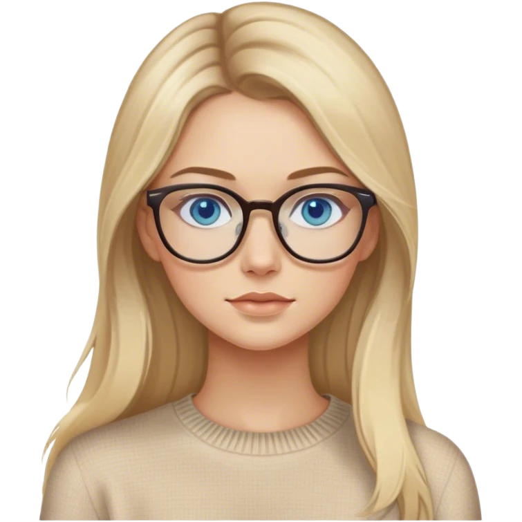 Side profile Blonde balayage long hair white women beige sweater blue eyes wearing glasses  emoji