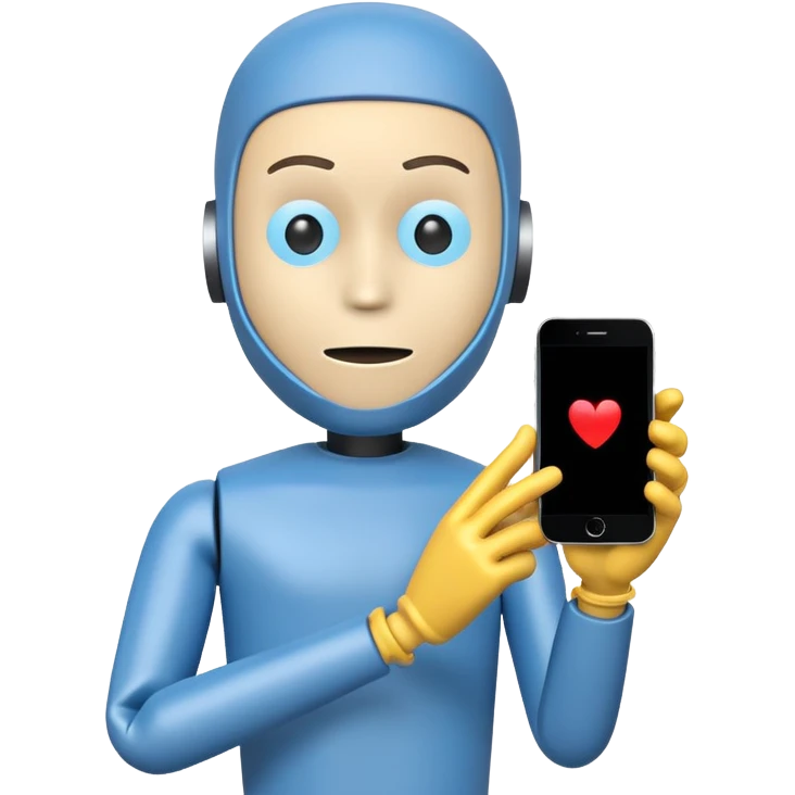 blue crash test dummy with iphone emoji