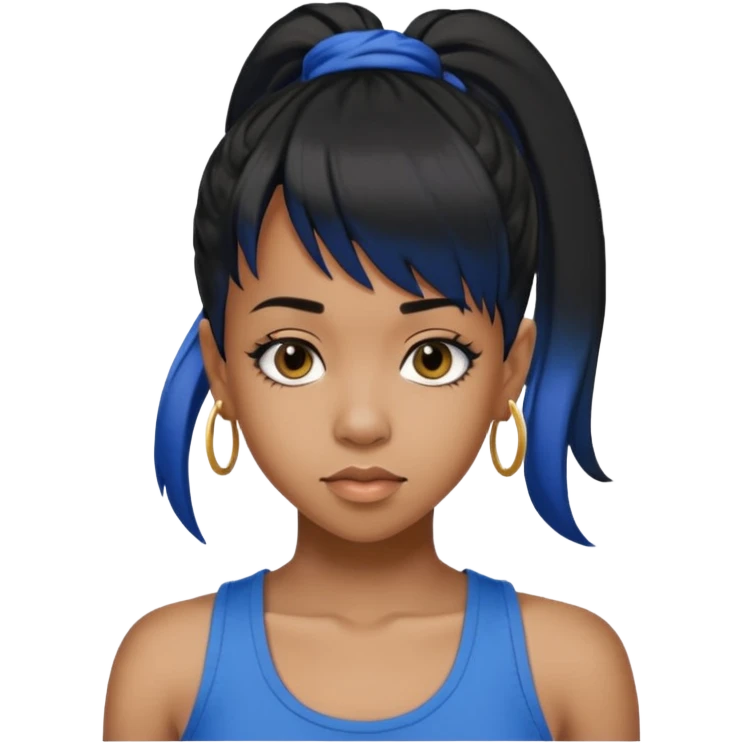 Lisa Left Eye Lopes black ponytail hair, blue tank top emoji