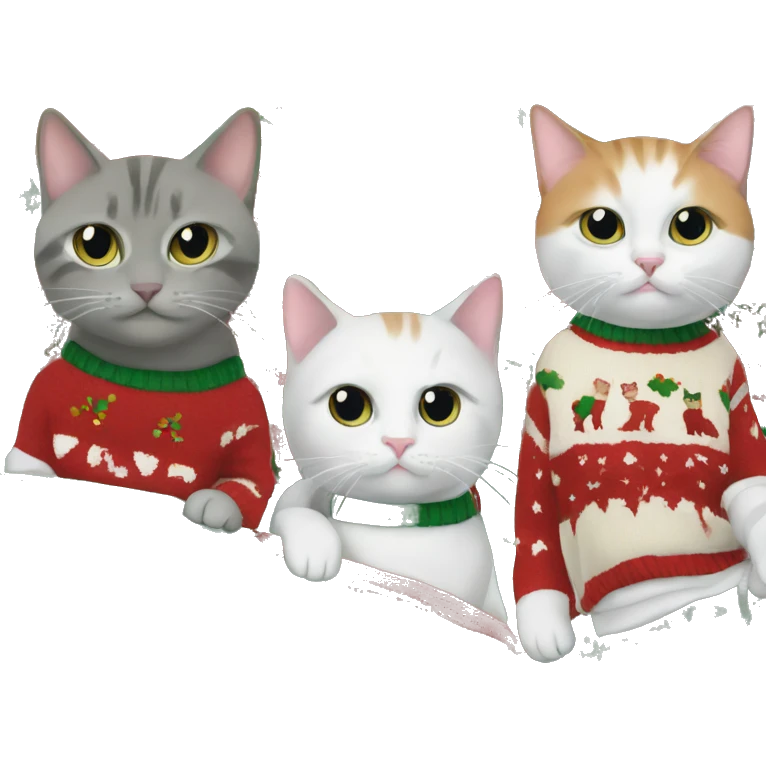 5 cats in christmas sweaters emoji