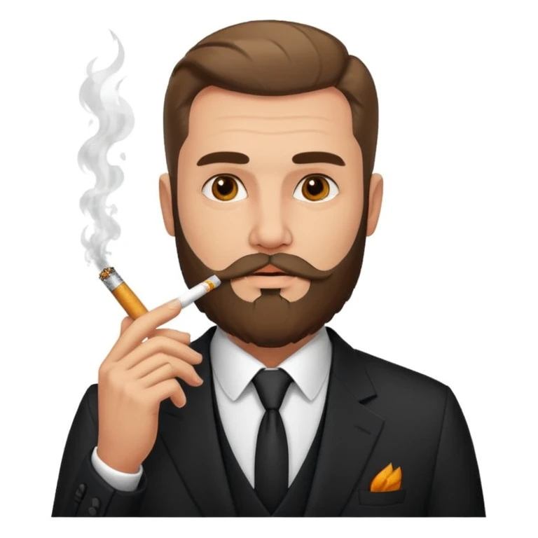 emoji with character with beard, cigarette in mouth, elegant suit, urban background, Albanian mafia style emoji