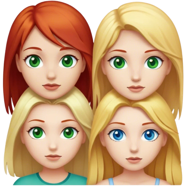 Red hair and blue eyes girl + blonde hair and green eyes girl emoji