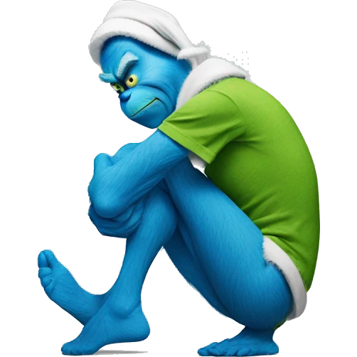 The grinch but he’s blue and touching his knee in pain with a bandage around his knee emoji