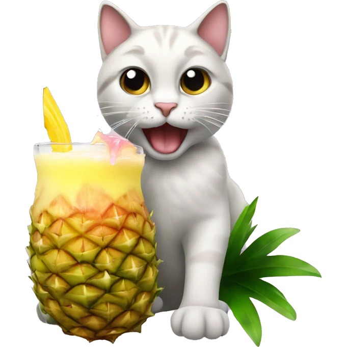 Cat drinking a piña colada emoji