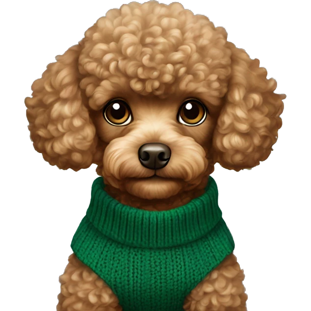 Red toy poodle wearing emerald green sweater emoji