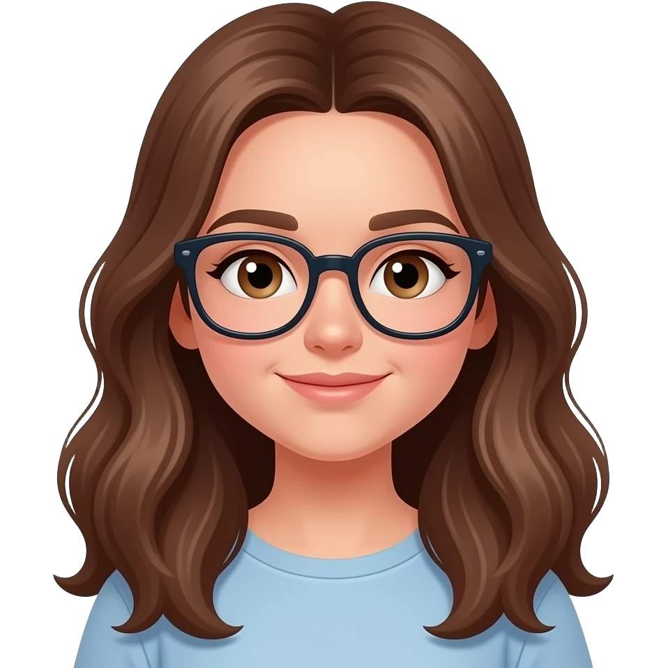 13 year old girl with brown long wavy hair and light brown eyes with glasses emoji