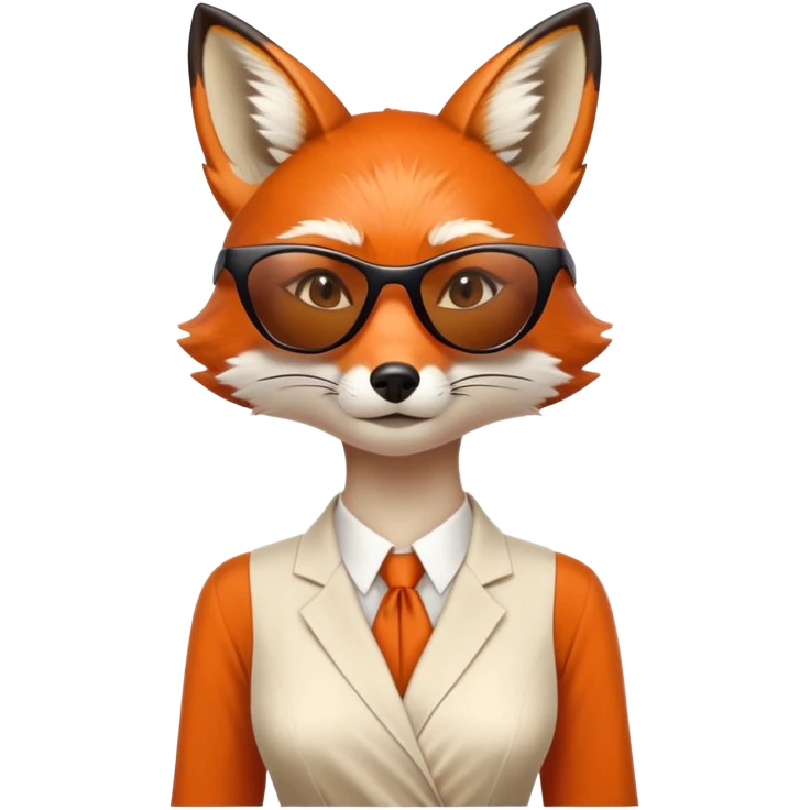 serious anthropomorphised female fox in stylish dress with sunglasses, head and shoulders view emoji
