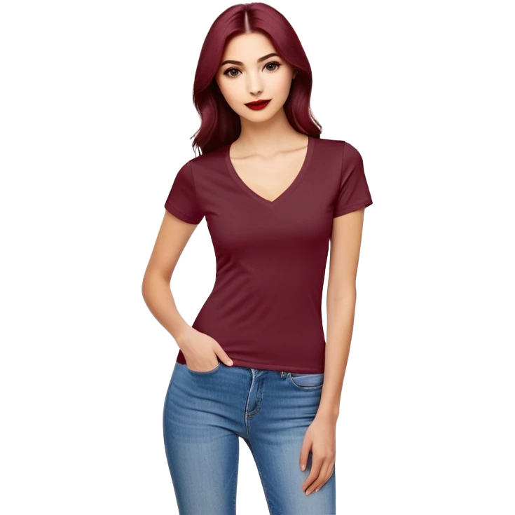 fitted wine red V-neck t-shirt, slim fit, cropped length, form-fitting, only the garment, no model emoji