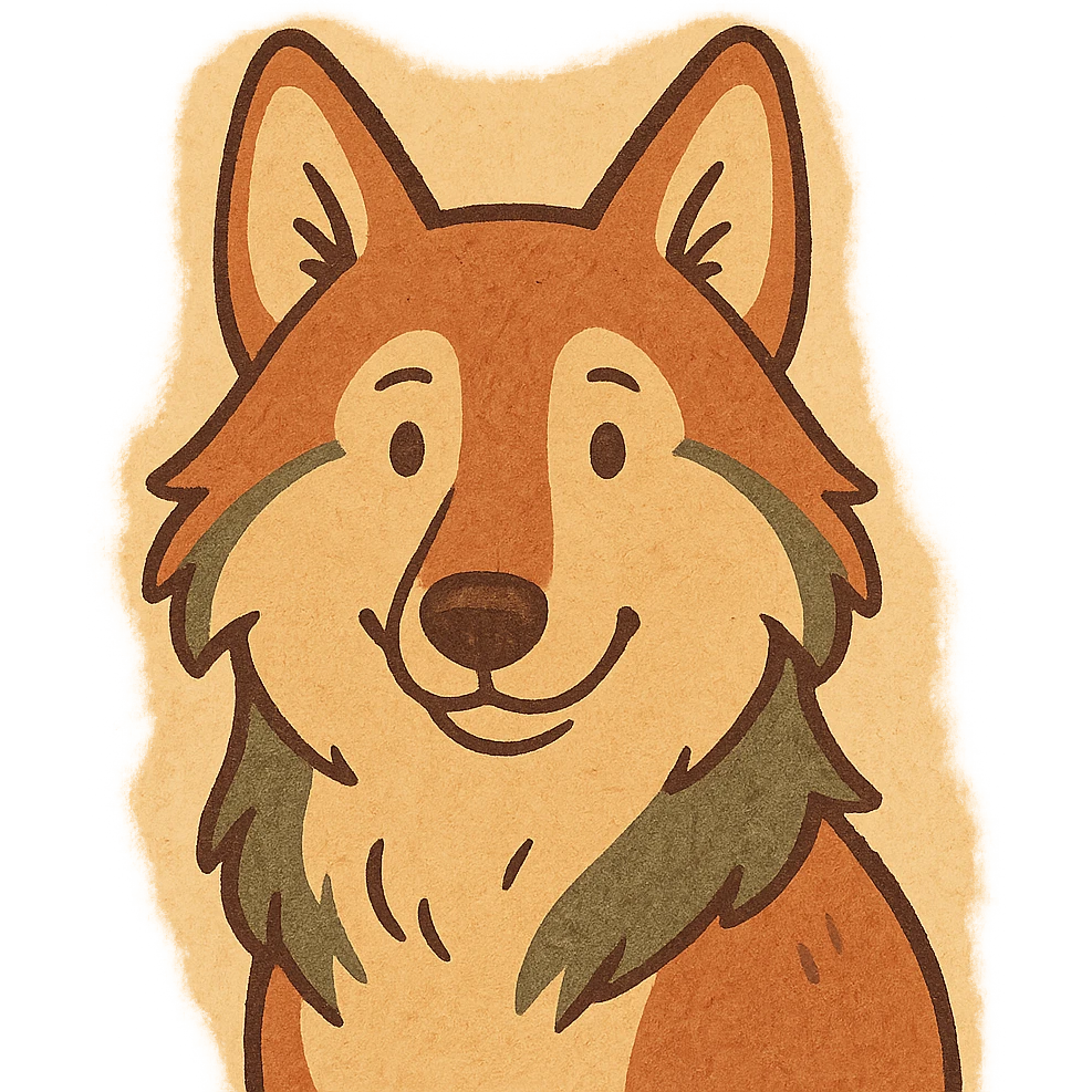 american wolfdog face, classic cartoon style, soft lines, muted colors emoji