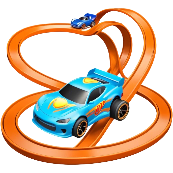 Racecar doing a looptyloop on a hot wheels track emoji