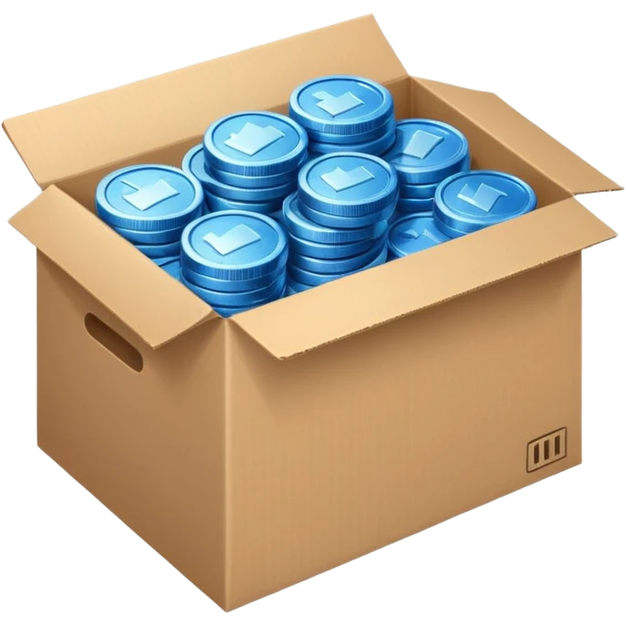 blue coins in a cardboard package emoji