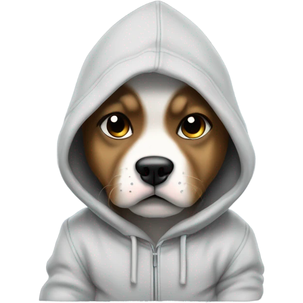 Puppy vibing and mean mugging in a hoodie emoji