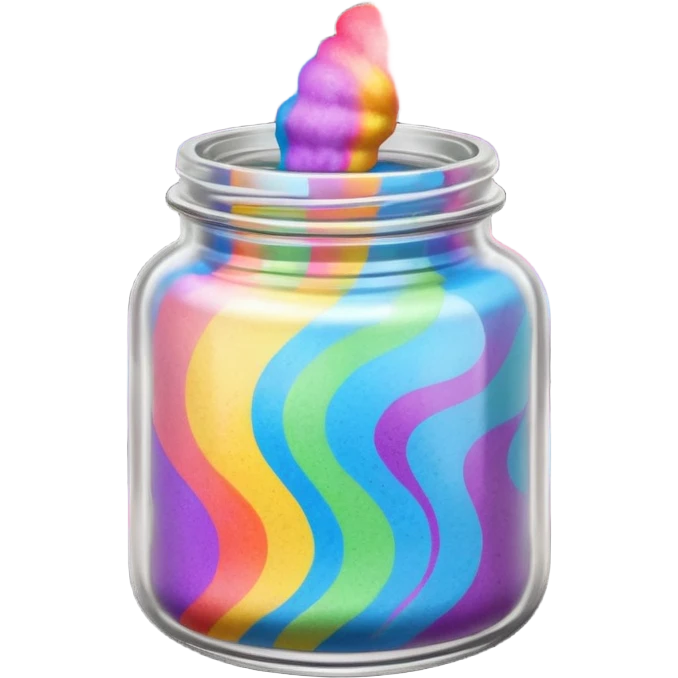 A jar with rainbow powder in it mixxing emoji