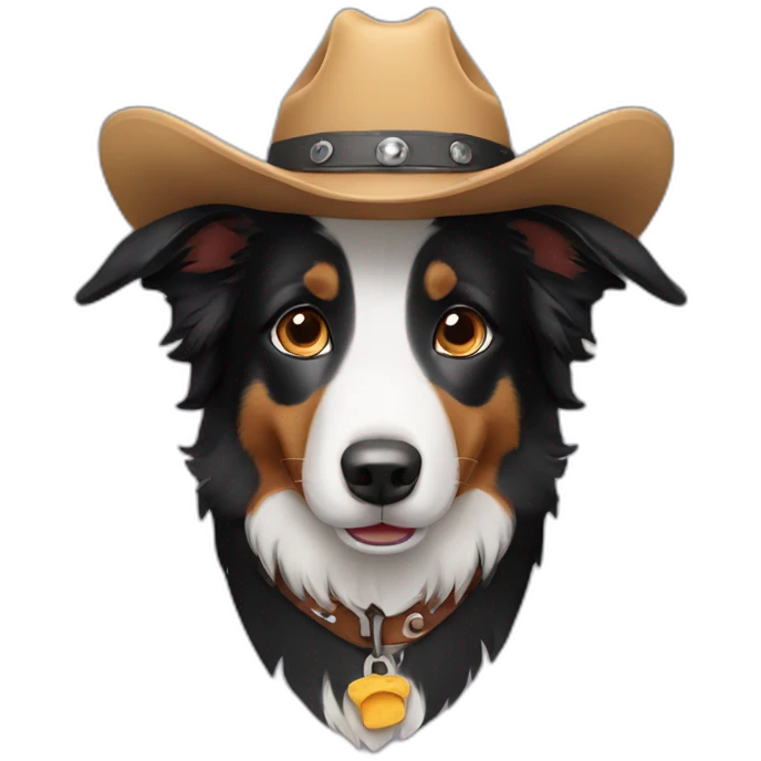 Border collie wearing a cowboy hat emoji
