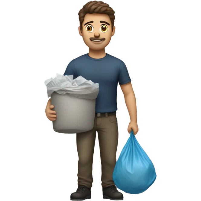 Brown hair man with garbage bag emoji