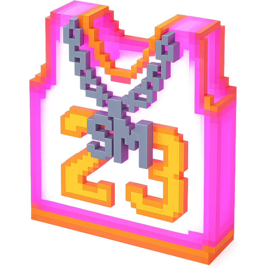 светящейся розовая баскетбольная майка с надписью "23" и серебряная цепь с надписью "SM", no background emoji