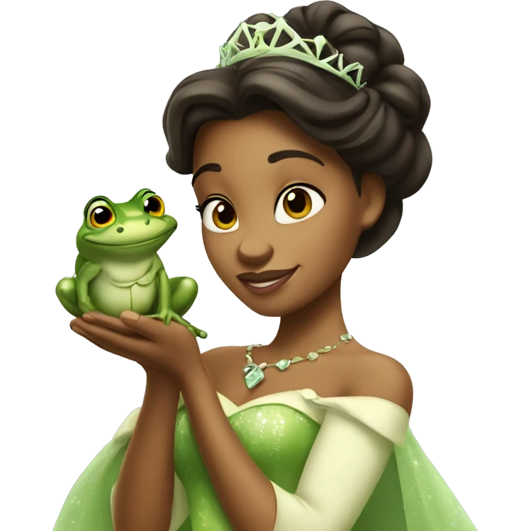 princess tiana holding a frog emoji